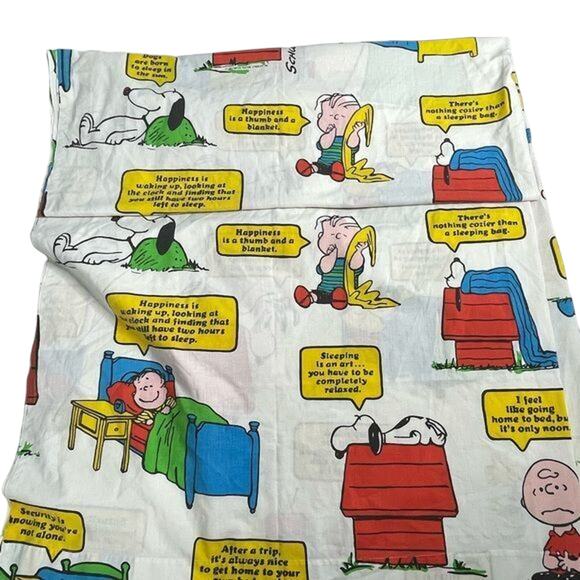 Vintage Peanuts Gang Flat Sheet Made in USA Muslin Fabric - Picture 3 of 8
